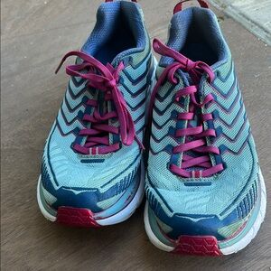 Blue and Pink Hokas Athletic Shoes with Mesh Upper